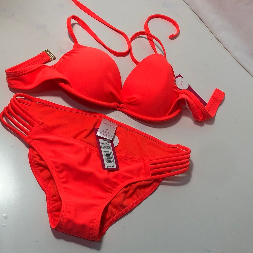 NWT Xhilaration Neon Orange Bikini Swimsuit Set, Size Medium